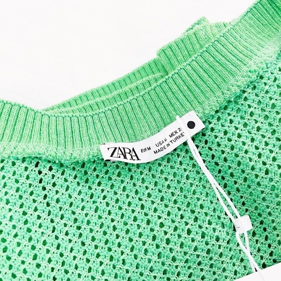 Zara Eyelet Fishnet Tank Top Lime Green SZ M - Picture 5 of 7